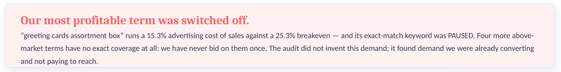 Kevan’s Amazon PPC audit slide
